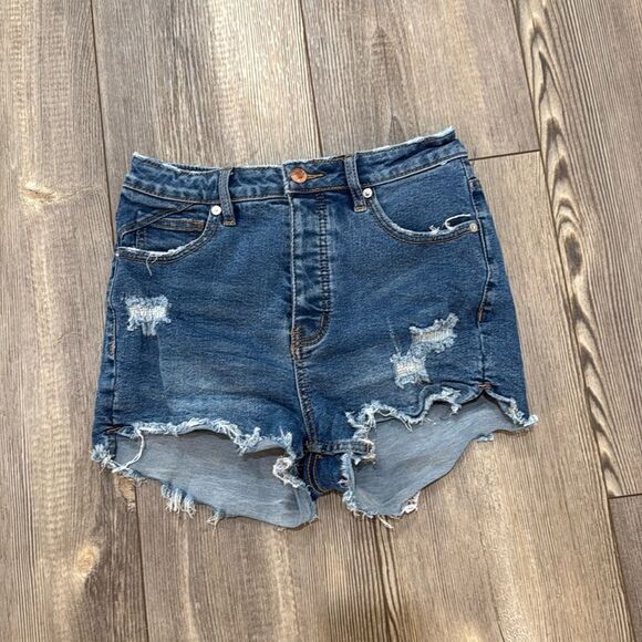 Free People We The Free  CRVY High waist Distressed Denim Shorts Size 26 - Picture 1 of 7
